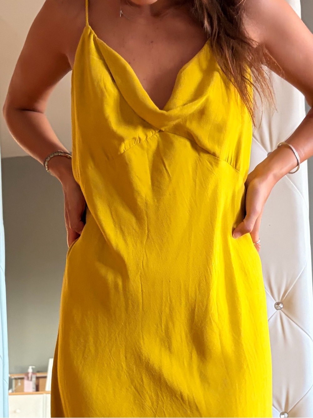 LOFT Chartreuse Cowl Slip Midi Dress